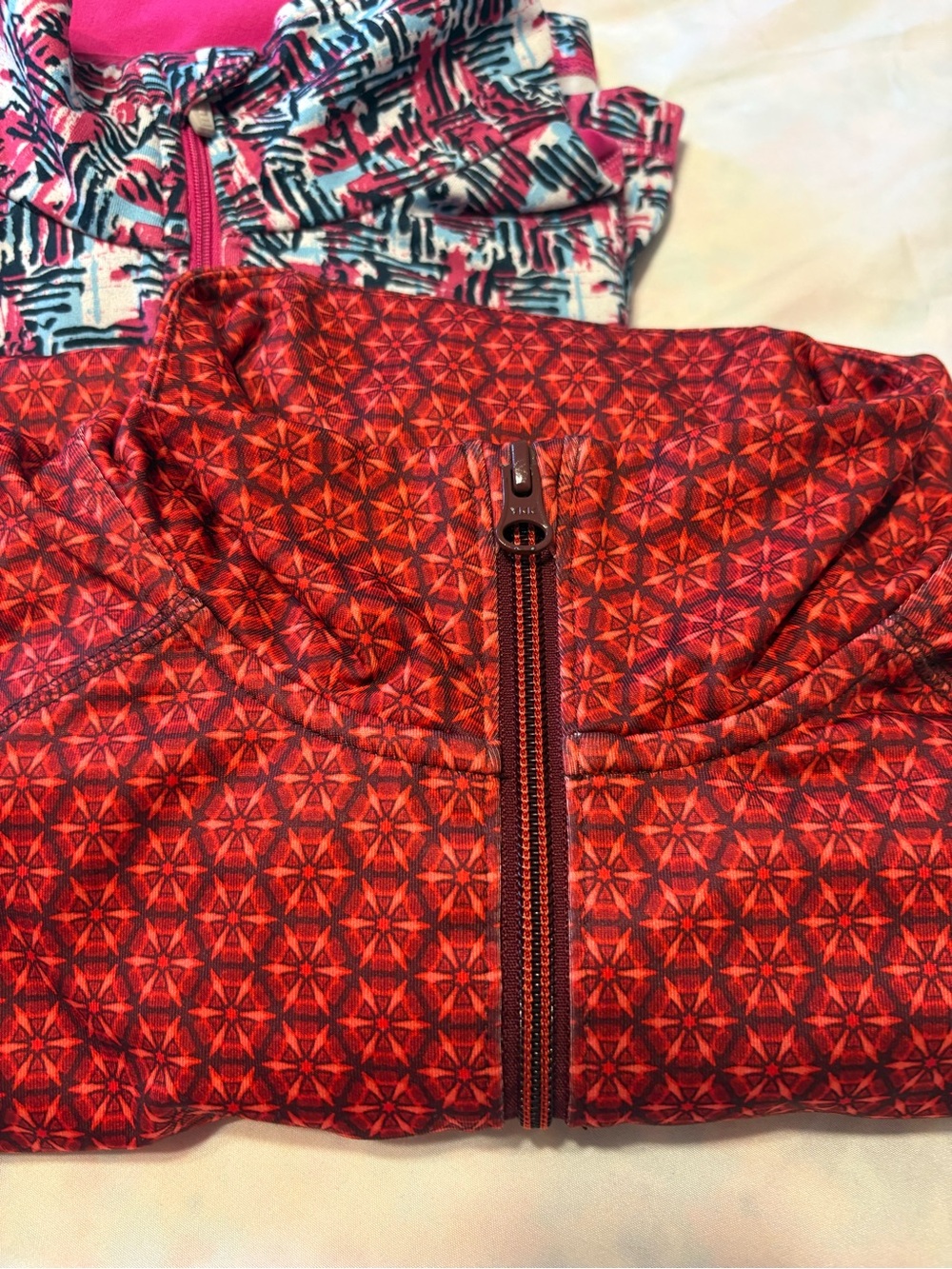 Land’s End Women’s Red Patterned Quarter-Zip